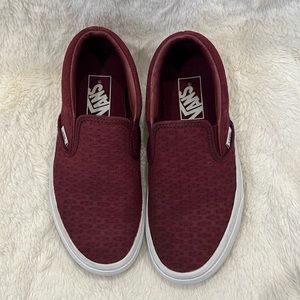 Preowned Vans Burgundy Suede Embossed Weave Leather/Suede Slip on W6, M4.5.